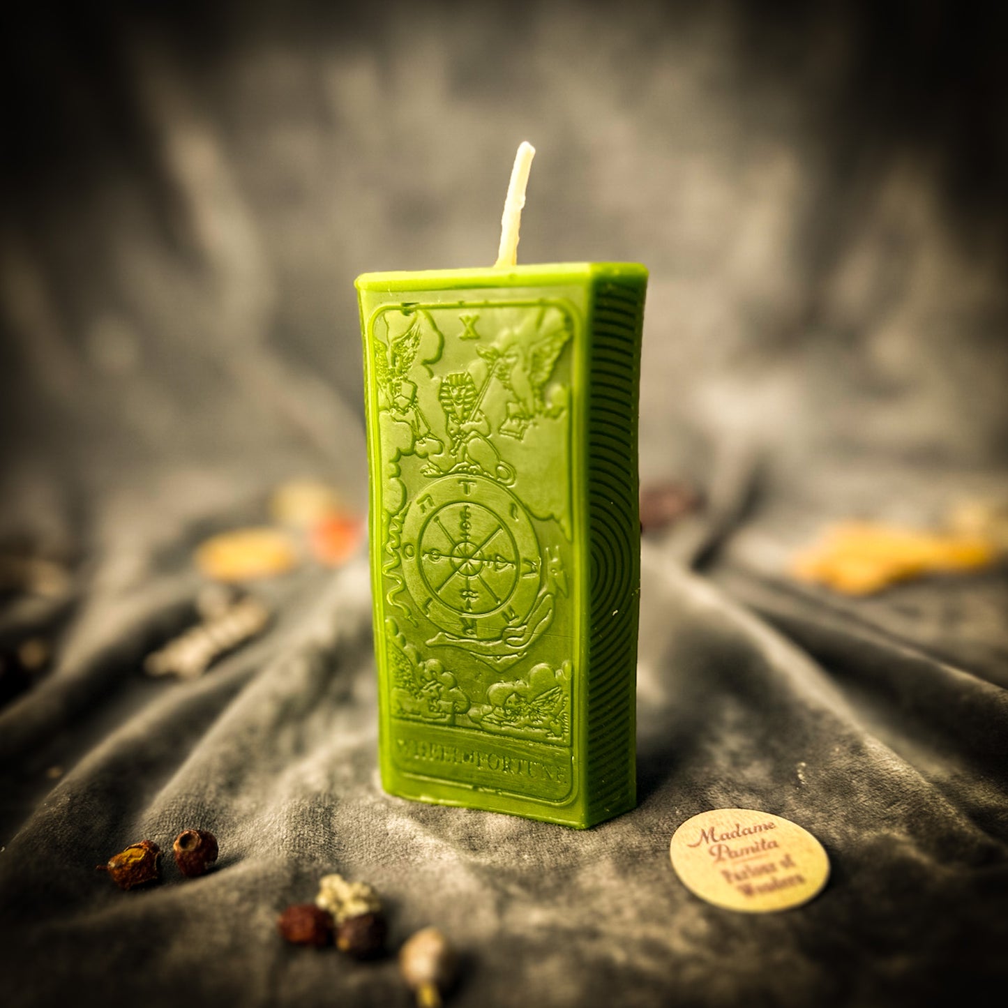 Green Wheel of Fortune Tarot Card Spell Candle