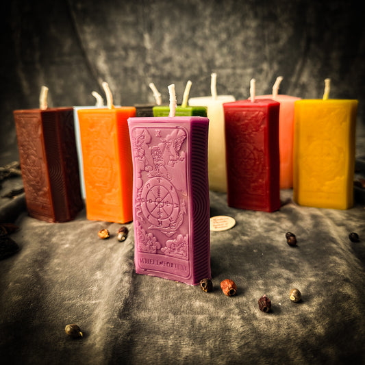 Beeswax Wheel of Fortune Tarot Card Spell Candle