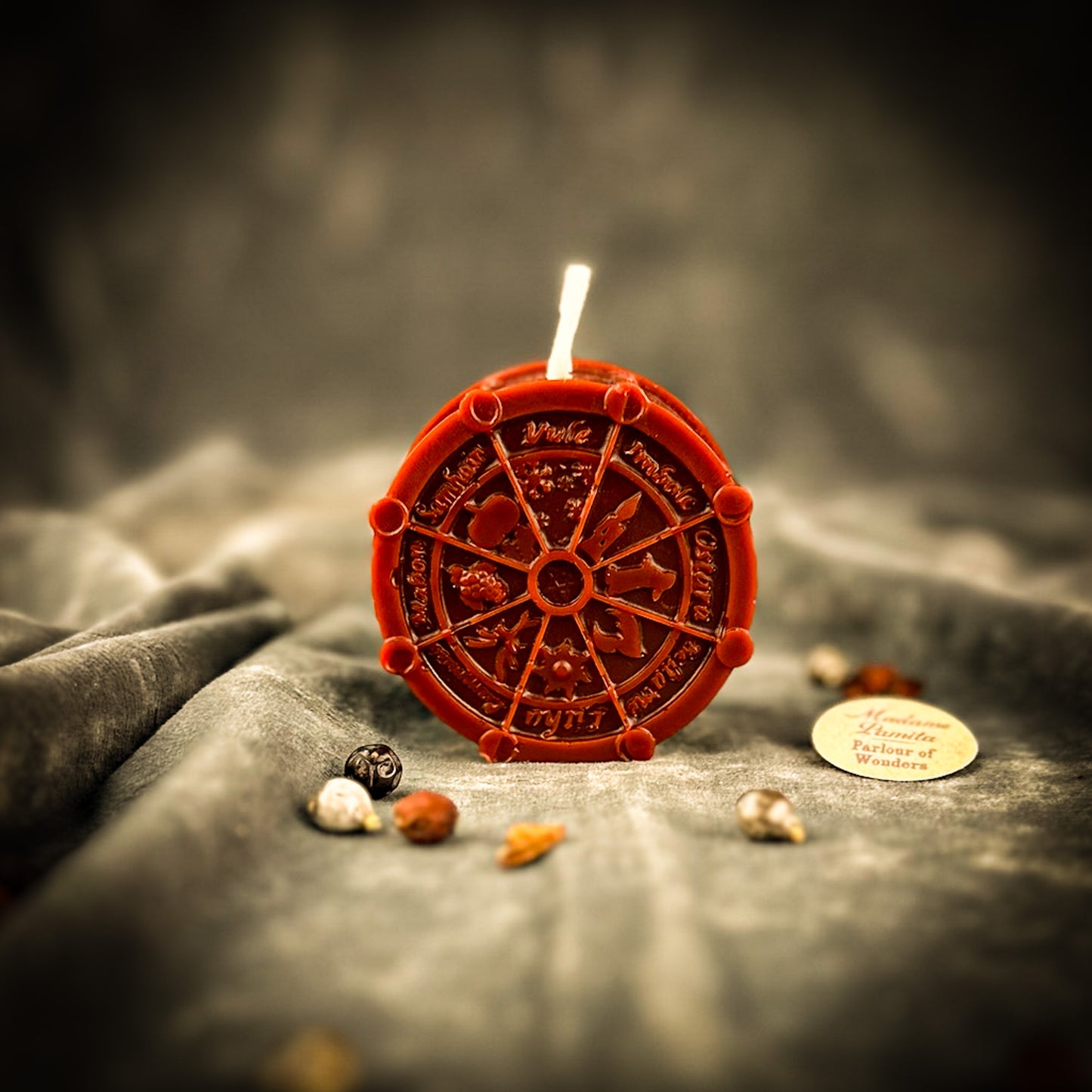Brown Beeswax Wheel of the Year Spell Candle