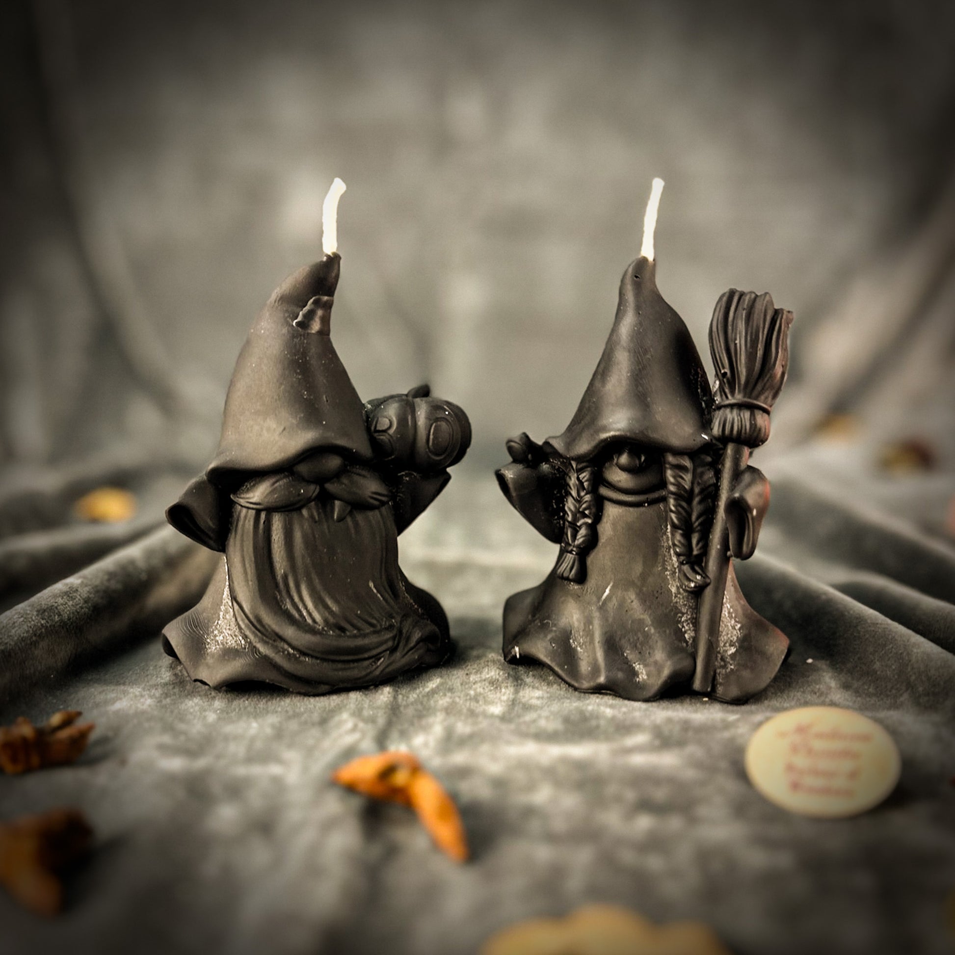 Beeswax Witch and Wizard Gnomes Spell Candle Set Black
