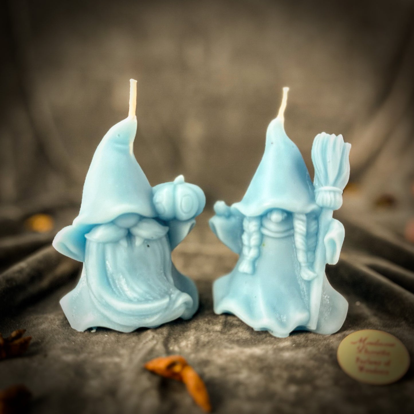 Blue Witch and Wizard Gnomes Spell Candle Set