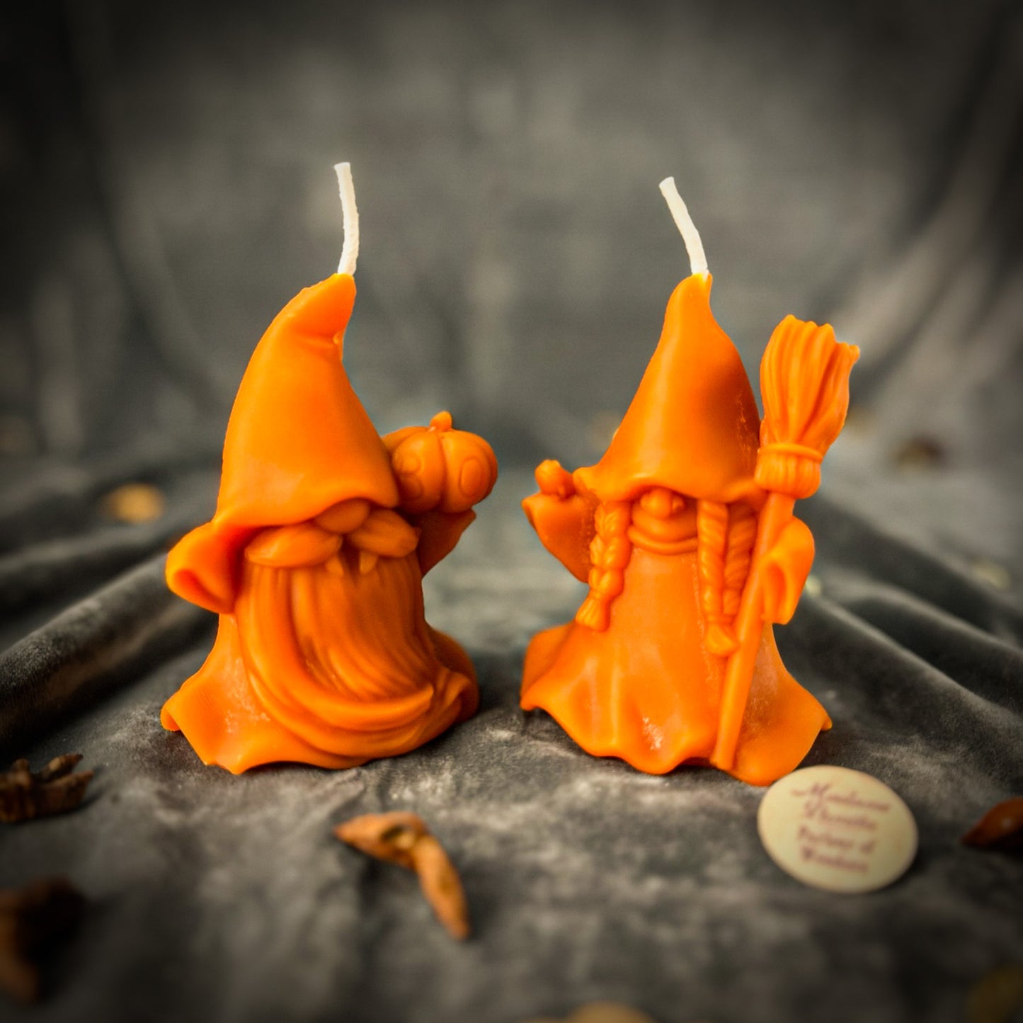Orange Witch and Wizard Gnomes Candle Set