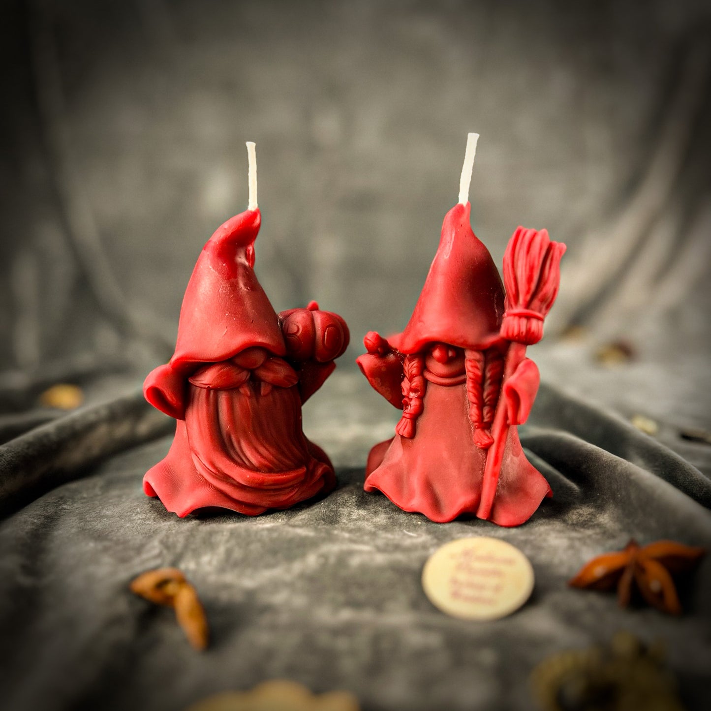 Witch and Wizard Gnomes Candles Red