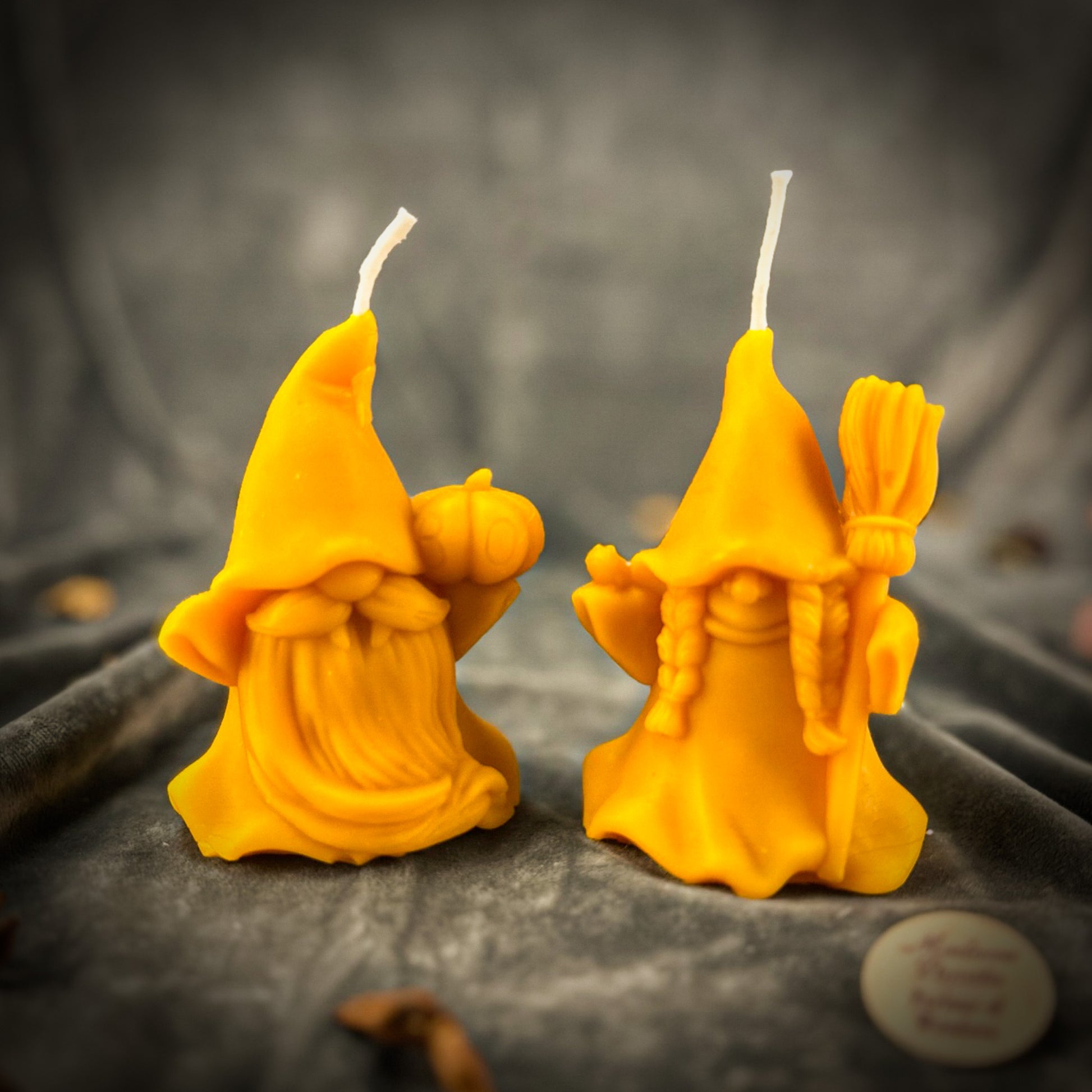 Beeswax Witch and Wizard Gnomes Spell Candle Set Yellow