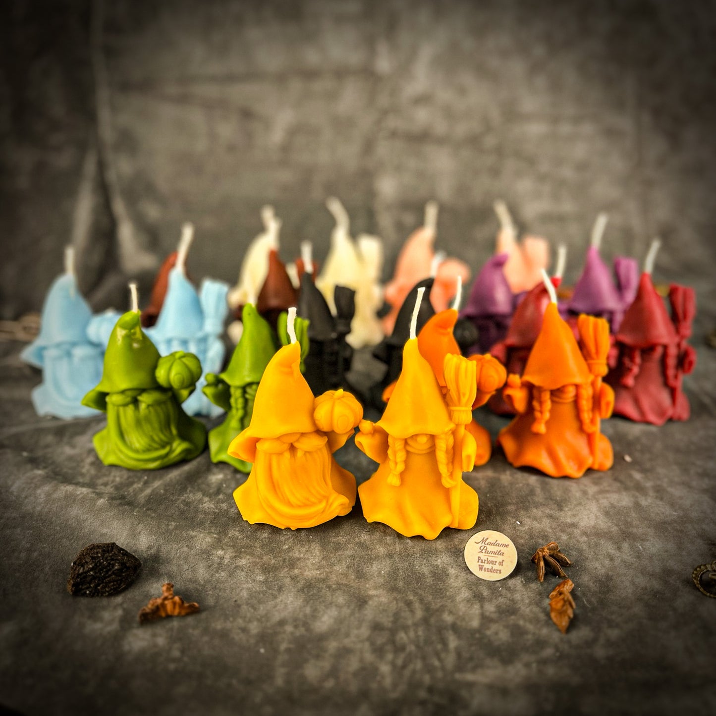 Beeswax Witch and Wizard Gnomes Spell Candle Set