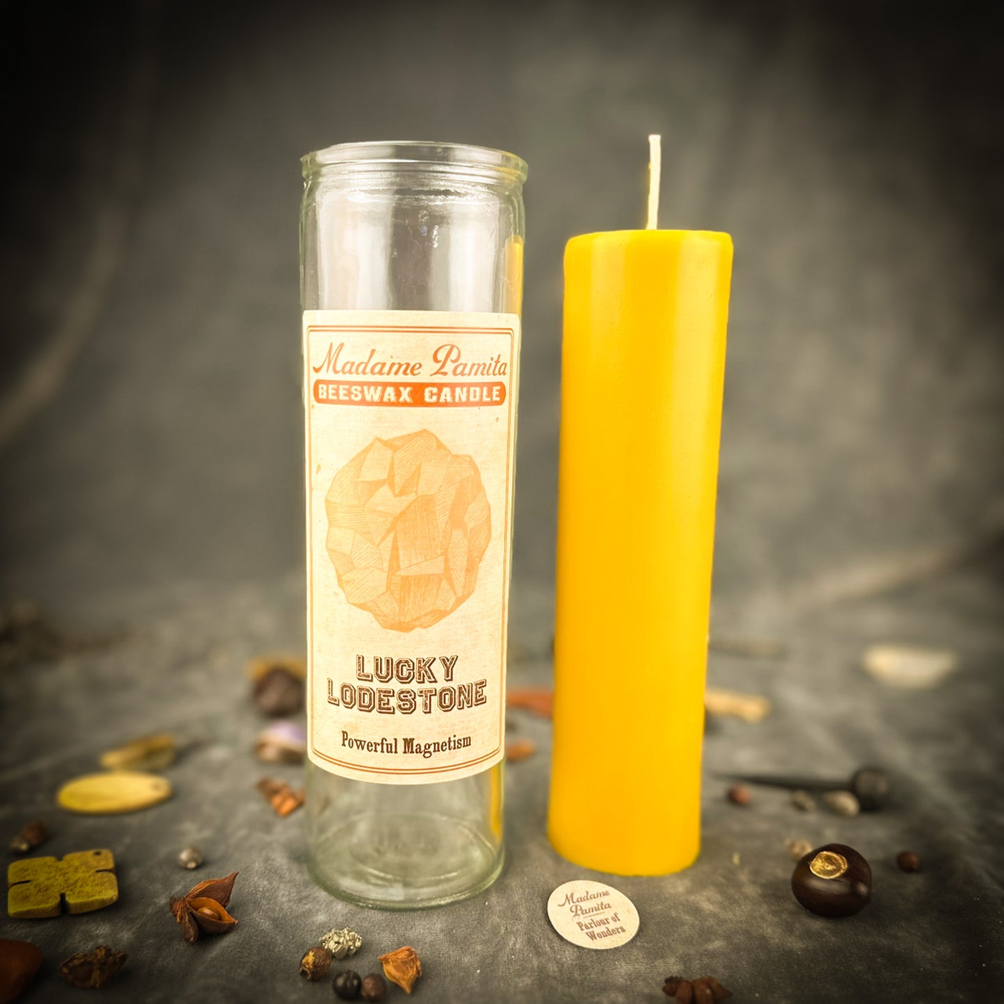 Lucky Lodestone Beeswax Vigil Candle by Madame Pamita - Attract Love, Money & Luck