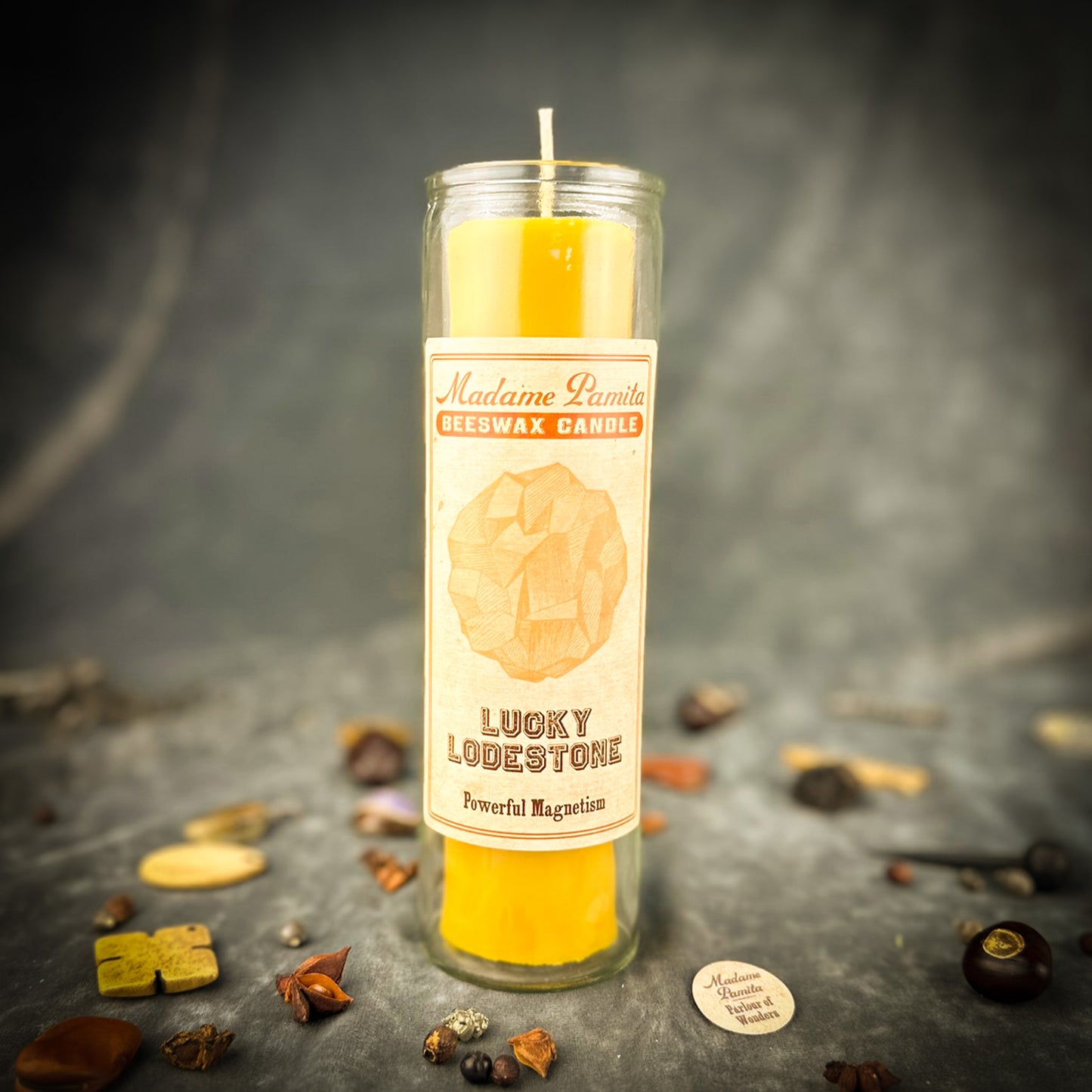 Lucky Lodestone Beeswax Vigil Candle by Madame Pamita - Attract Love, Money & Luck