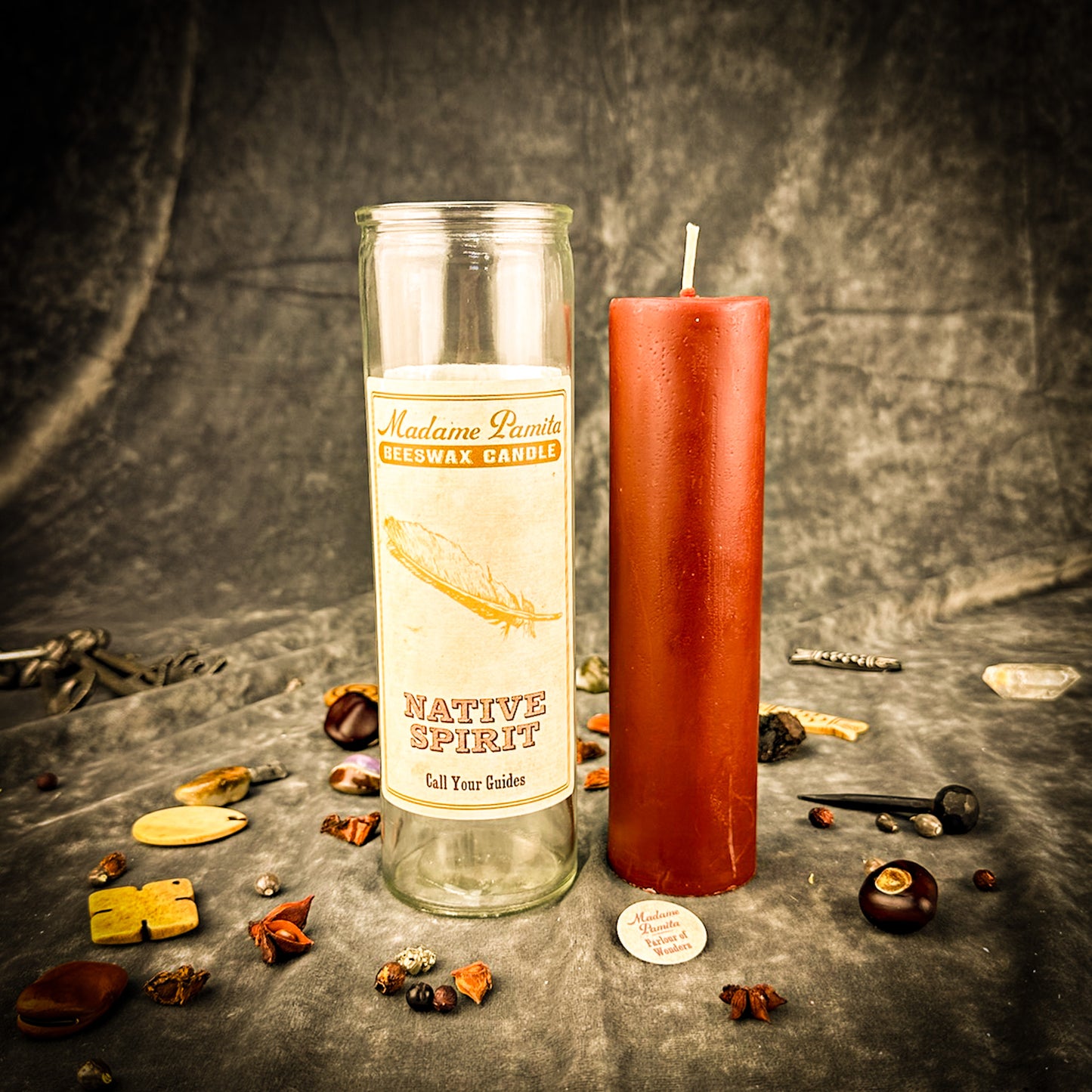 Native Spirit Beeswax Vigil Candle by Madame Pamita - Honor Ancestors & Spirit Guides