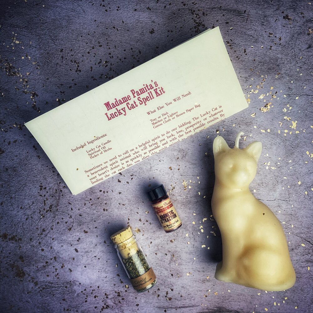Lucky Cat Candle Spell Kit White