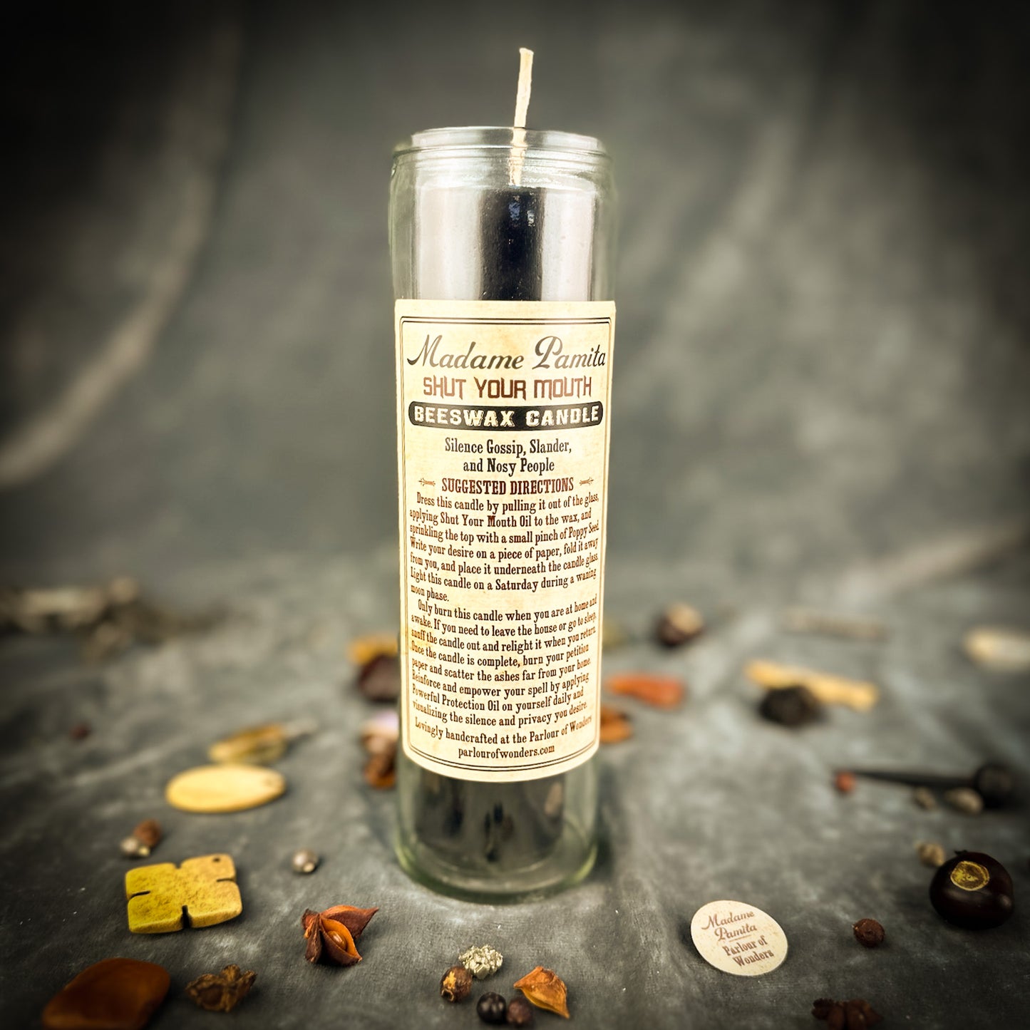 Shut Your Mouth Beeswax Vigil Candle by Madame Pamita - Stop Gossip & Silence Rumors