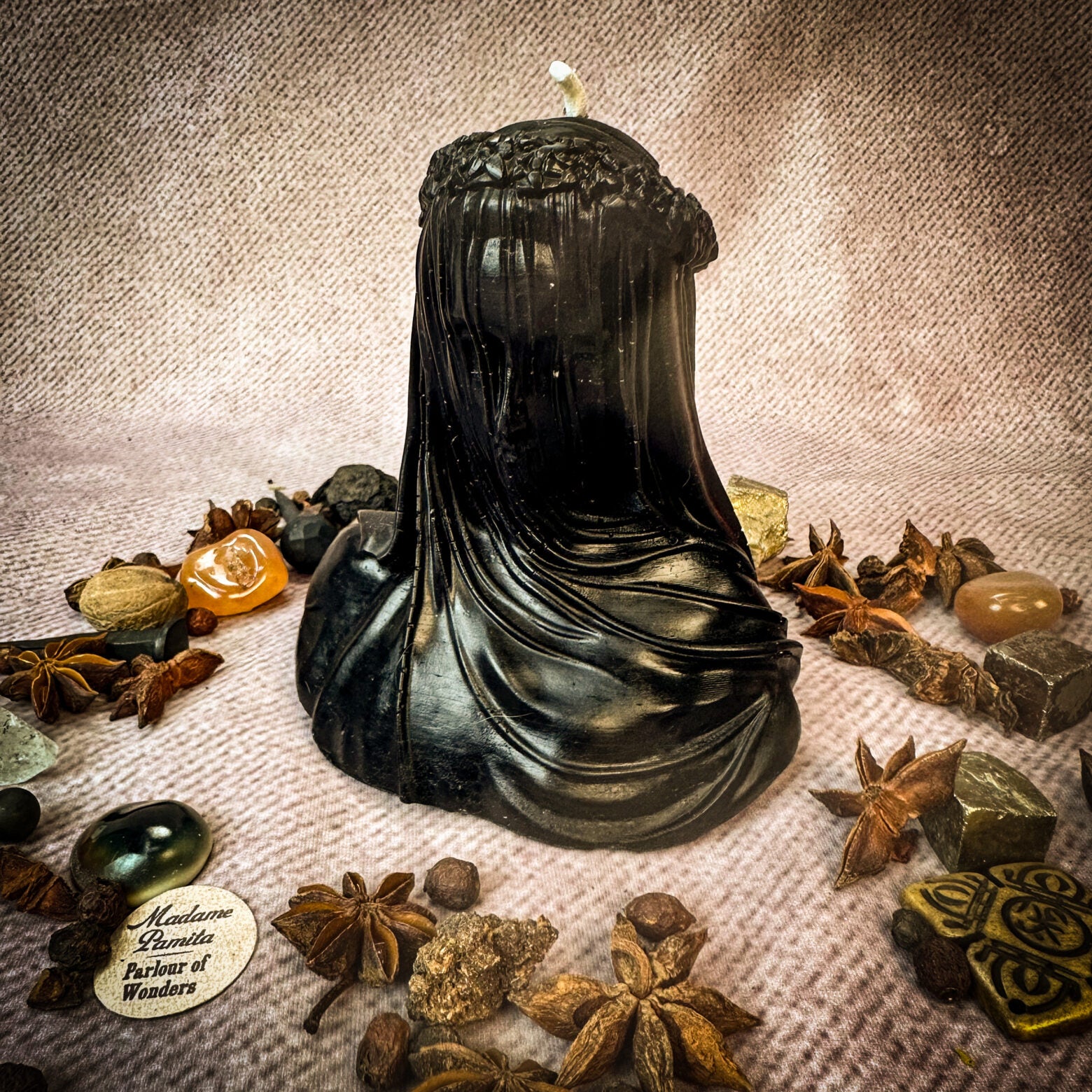 Beeswax Veil of Secrets Spell Candle in Black