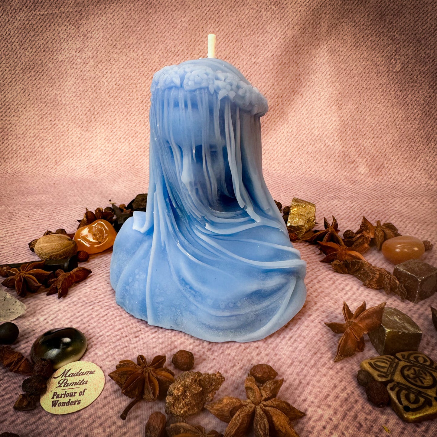 Beeswax Veil of Secrets Spell Candle in Blue