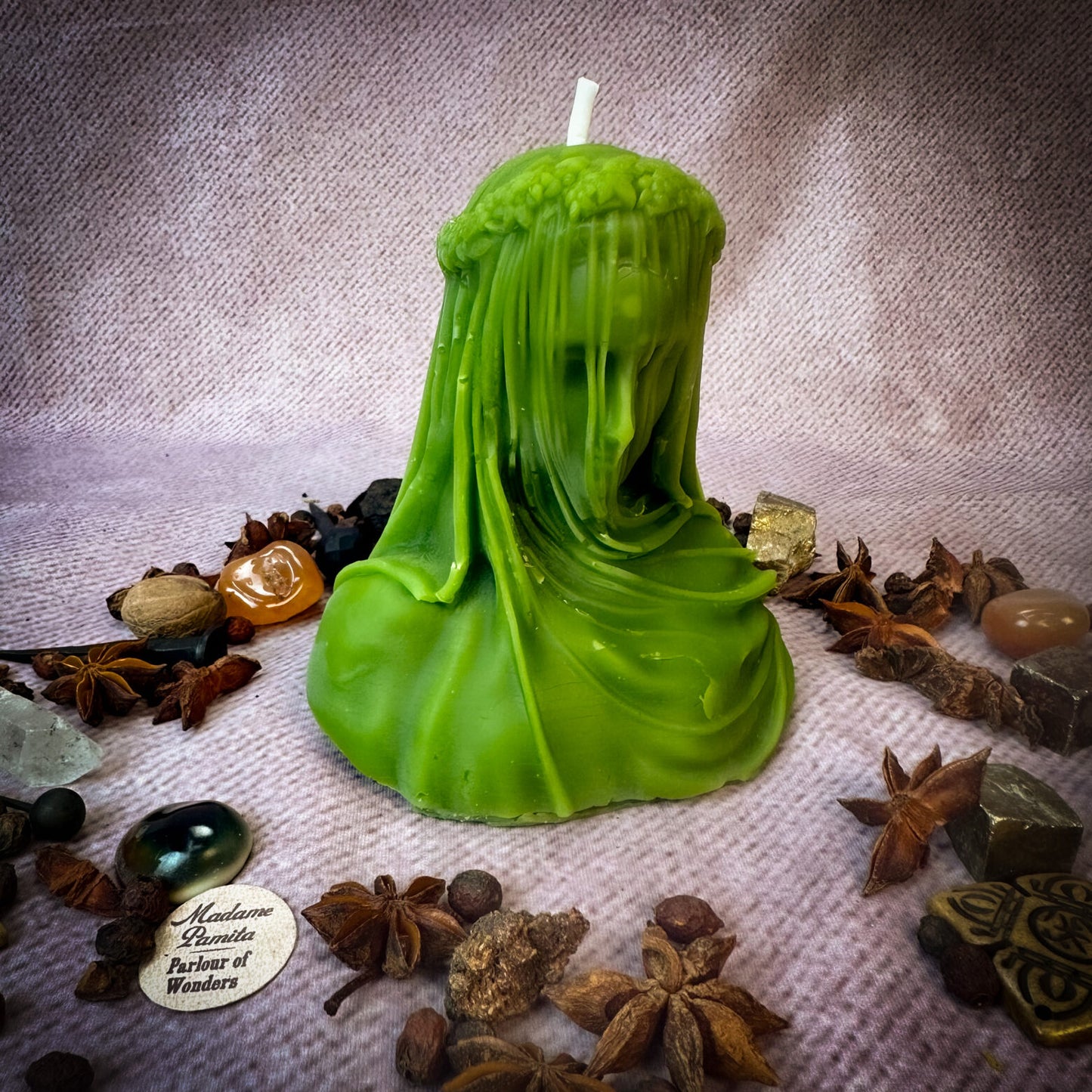 Beeswax Veil of Secrets Spell Candle in Green