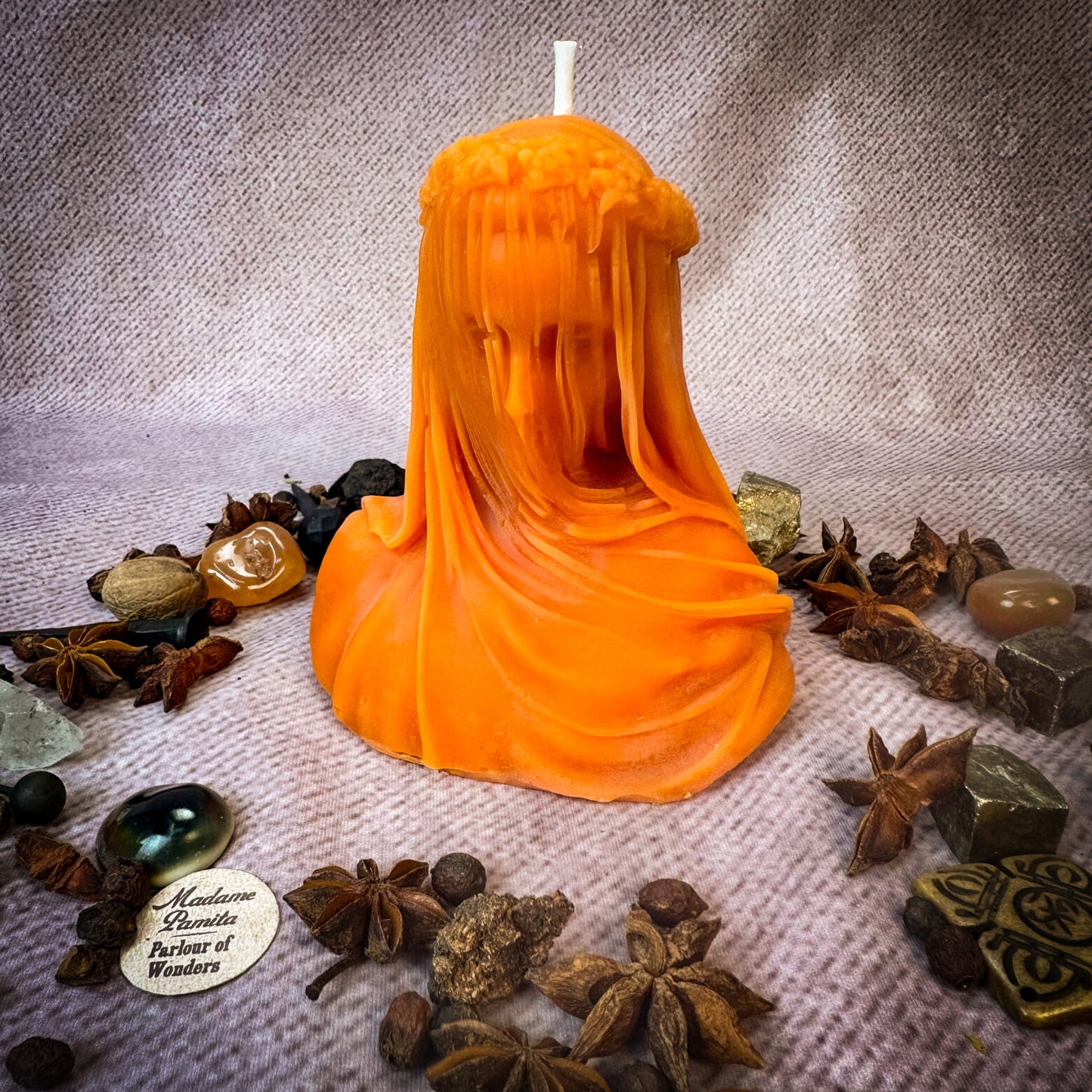 Beeswax Veil of Secrets Spell Candle in Orange