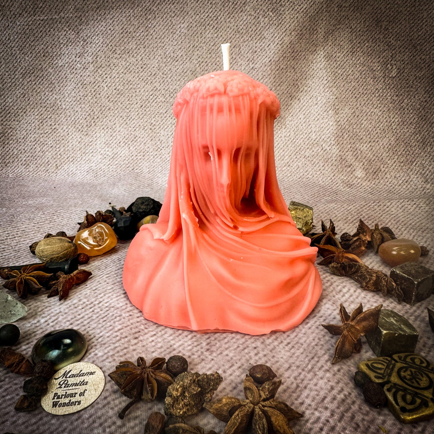 Beeswax Veil of Secrets Spell Candle in Pink