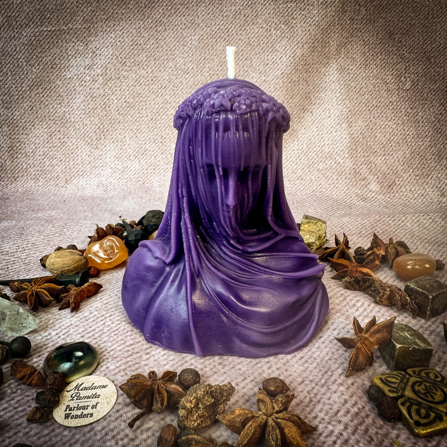 Beeswax Veil of Secrets Spell Candle in Purple