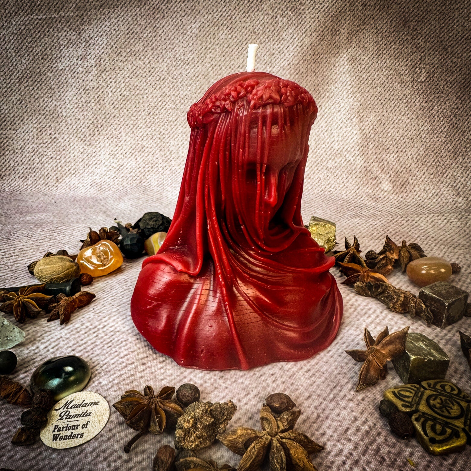 Beeswax Veil of Secrets Spell Candle in Red