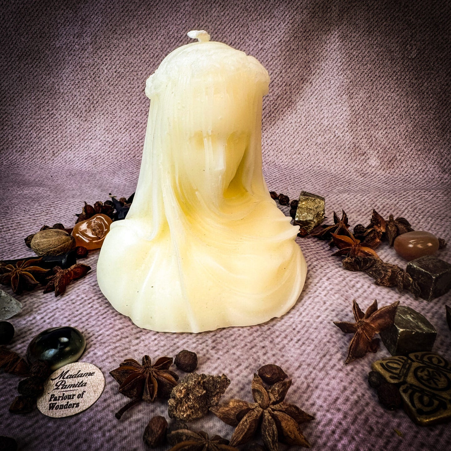 Beeswax Veil of Secrets Spell Candle in White