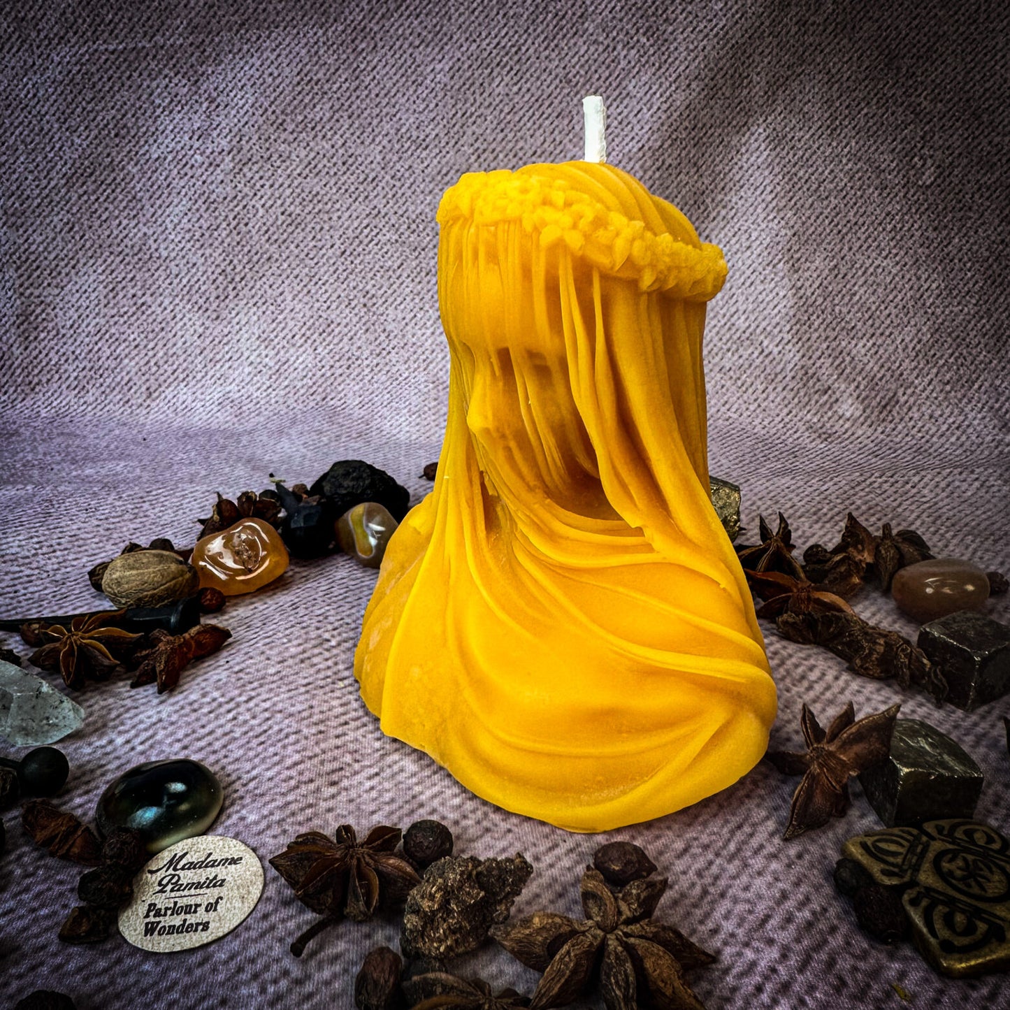 Beeswax Veil of Secrets Spell Candle in Yellow